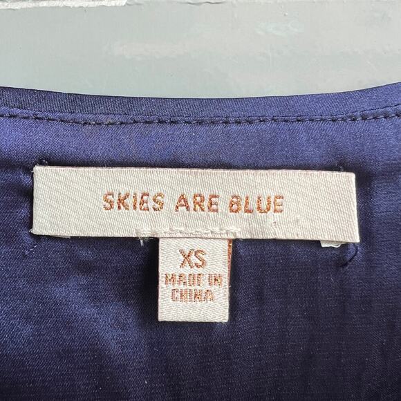 Skies Are Blue Sequin Navy Silver Bubble Sleeve Top Size XS - Picture 5 of 7